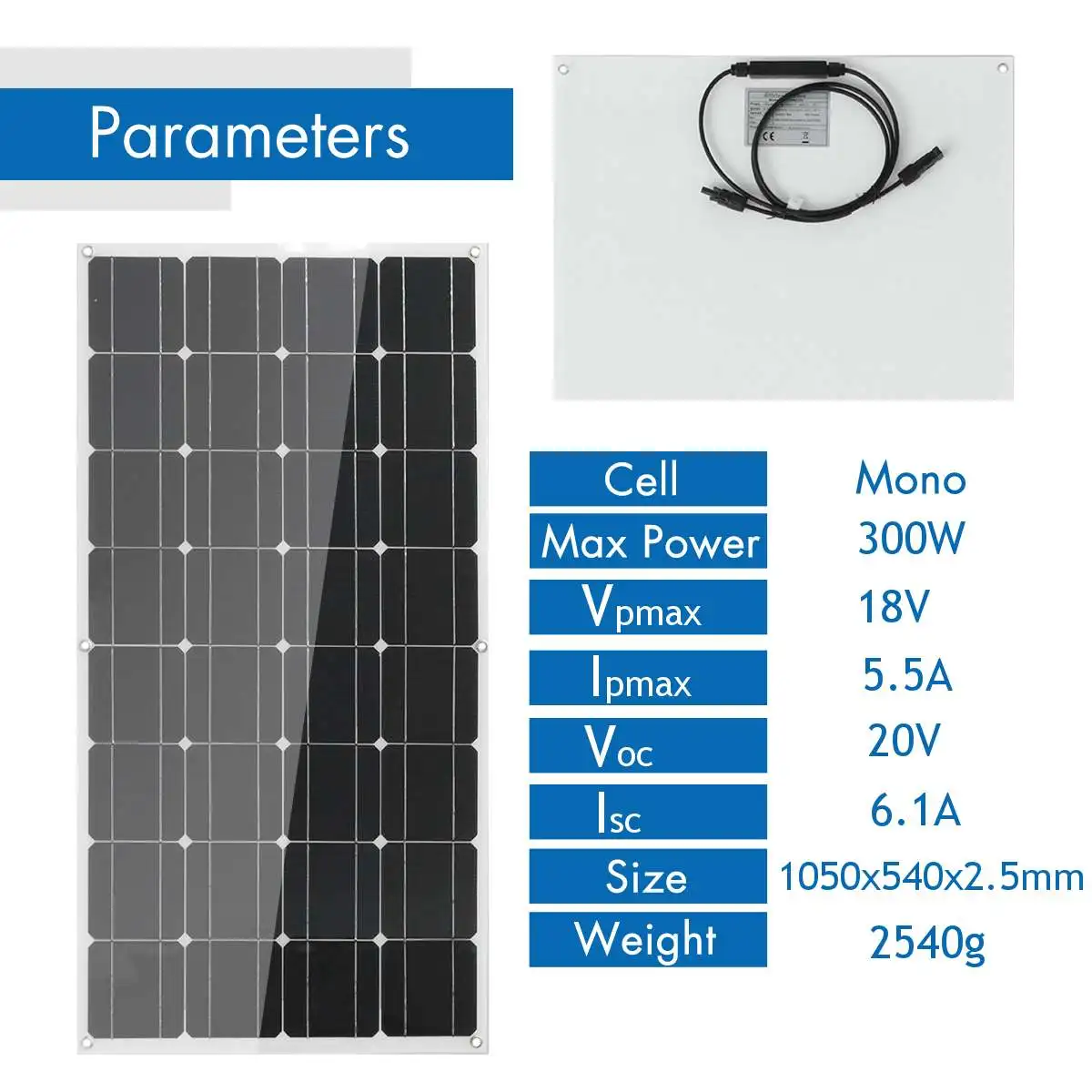 

300W 1 Solar Panel Semi-flexible Monocrystalline Solar Cell Waterproof Outdoor Battery Charger