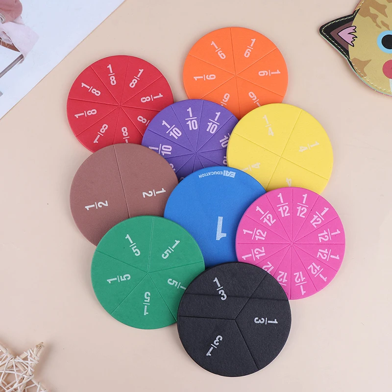 

9/12 pcs Early Education Learning Counting Math Toy Round Rainbow Magnetic Fraction Tiles Early Learning Educational Toy