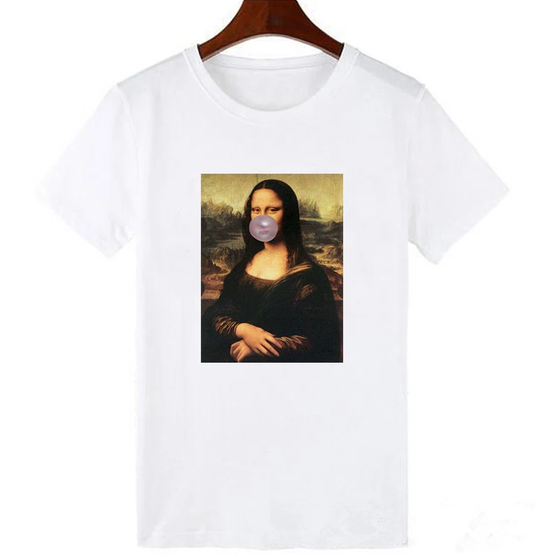 Lei SAGLY Mona Lisa smokes женские футболки художественная картина маслом Harajuku Эстетическая ulzzang негабаритная футболка Корейская одежда - Цвет: 19bk188-white