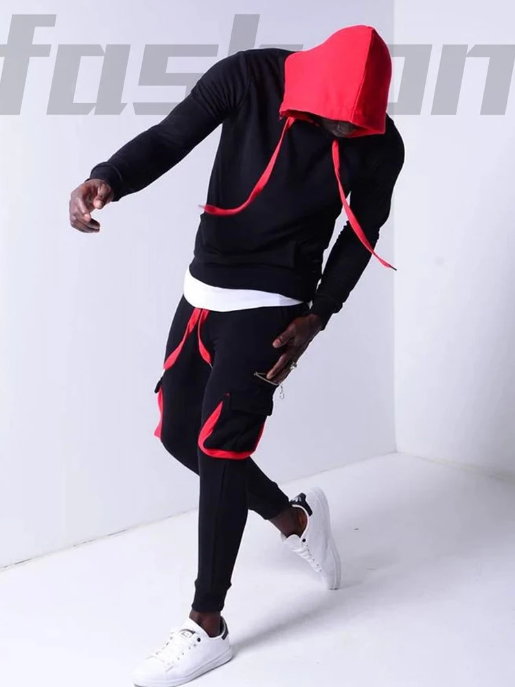 

Teens Hip hop Street dance clothes Loose Hoodie Suit Couple Clothes Tracksuit Tracksuit Splicing Tracksuit Full Set Tracksuit