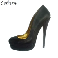 sorbern slip on genuine leather pump shoes women platform high heel stilettos 6 7 inch formal woman shoes footwear runway heels