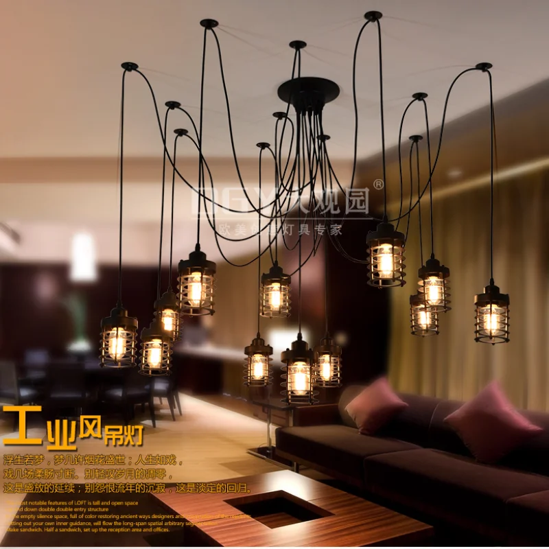 Goedkoop Mutilple Arm Edison Lamp Hanger Kroonluchter Moderne Vintage Loft Bar Restaurant Slaapkamer E27 Art Hanger Industriële Lamp Gratis Schip