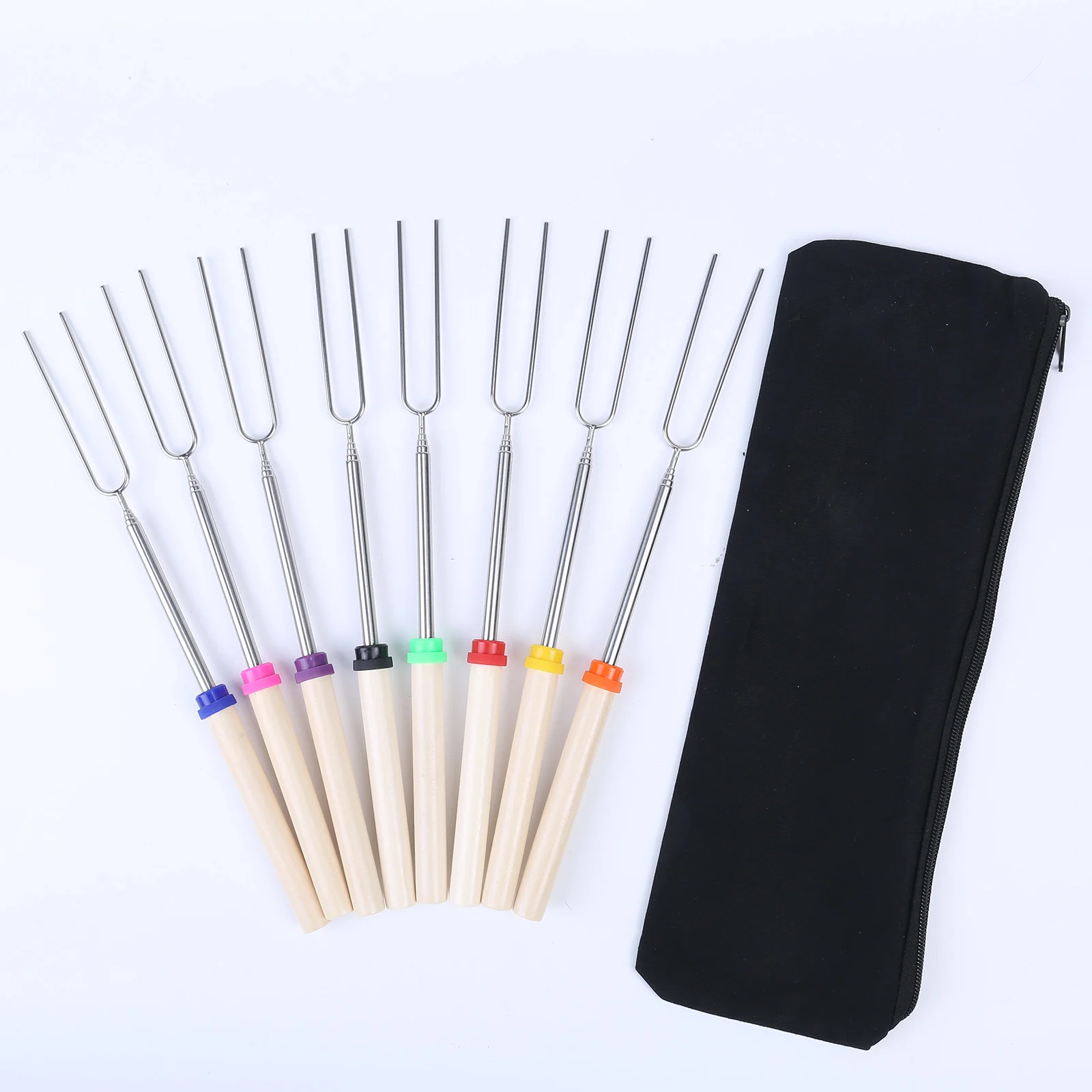 

8pcs Stainless Steel Barbecue Telescopic Grill Fork With Wooden Handle For Camping Campfire Fire Pit Accessories ALI88