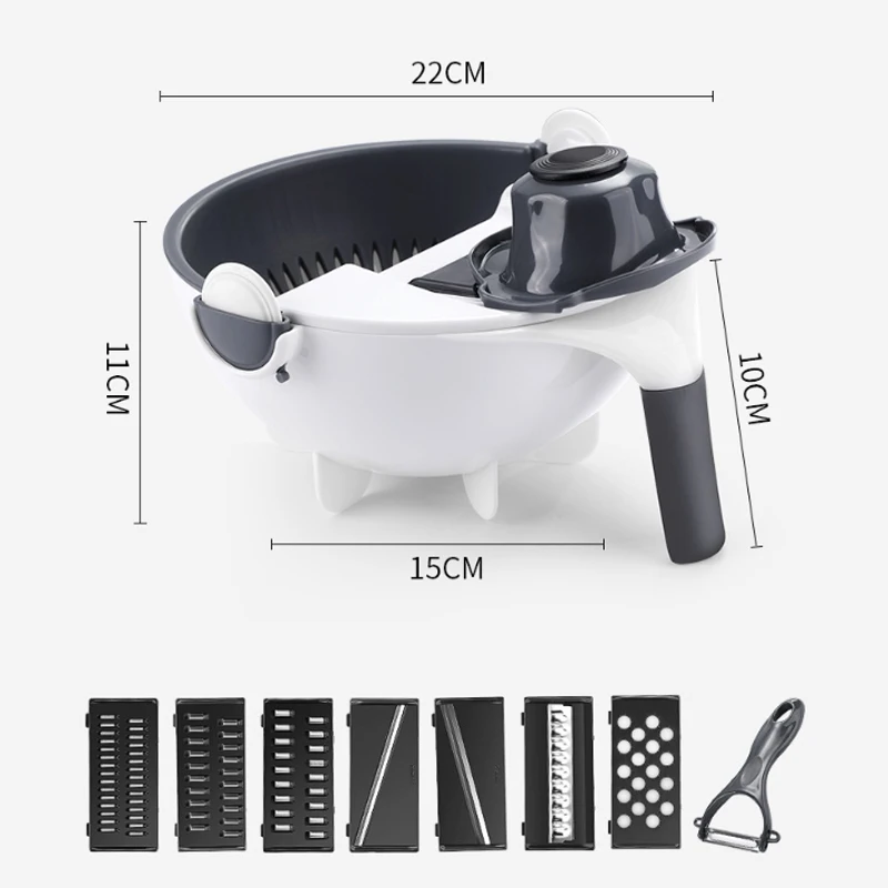 

9 In 1 Multifunction Vegetable Cutter Potato Grater Easy Food Chopper Slicer Peeler Rotate Drain Basket Household Kitchen Gadget