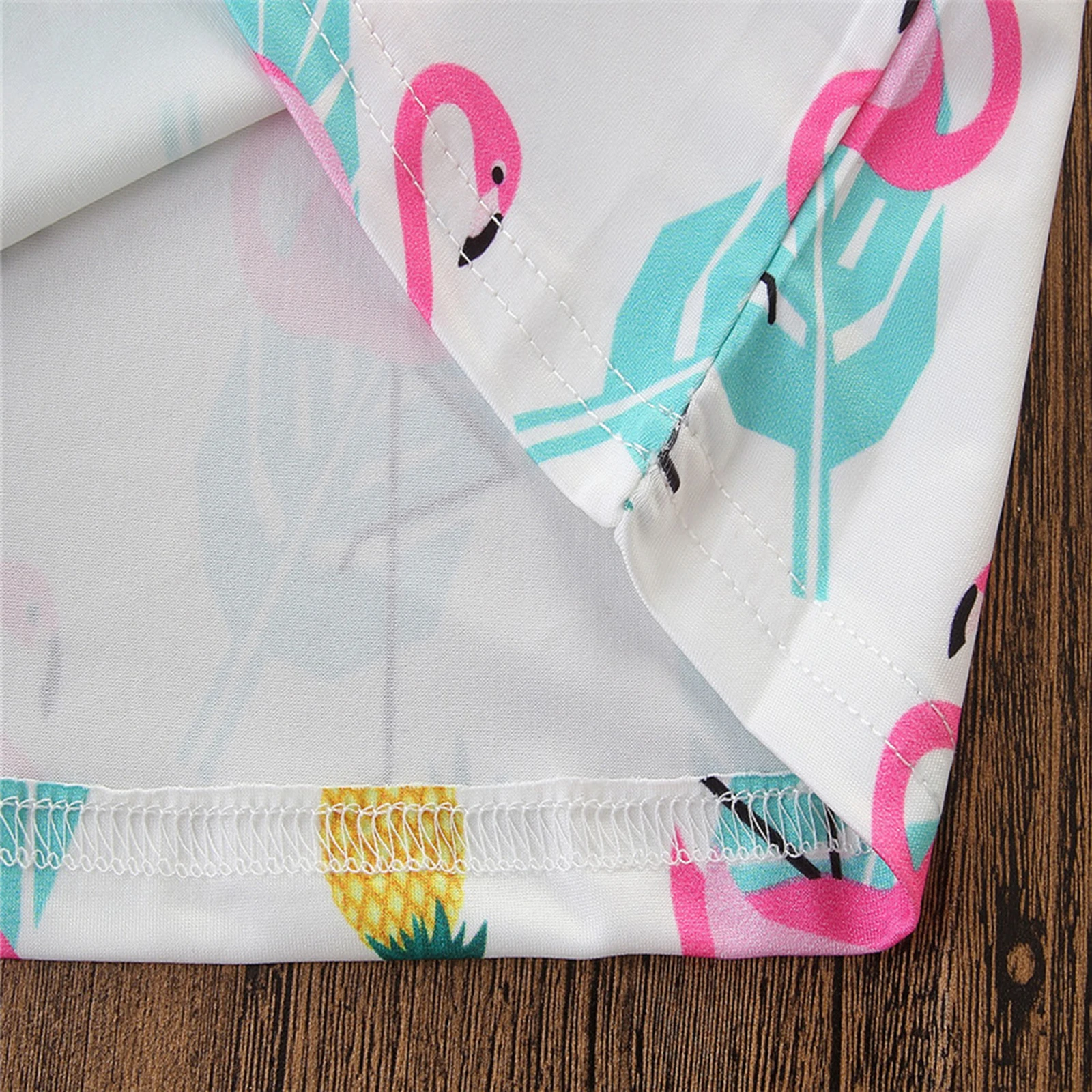 

3Pcs Toddler Baby Girls Summer casual Outfits Ruffle Sleeve Flamingo Print round neck T-Shirts Denim pocket Shorts Headband Set