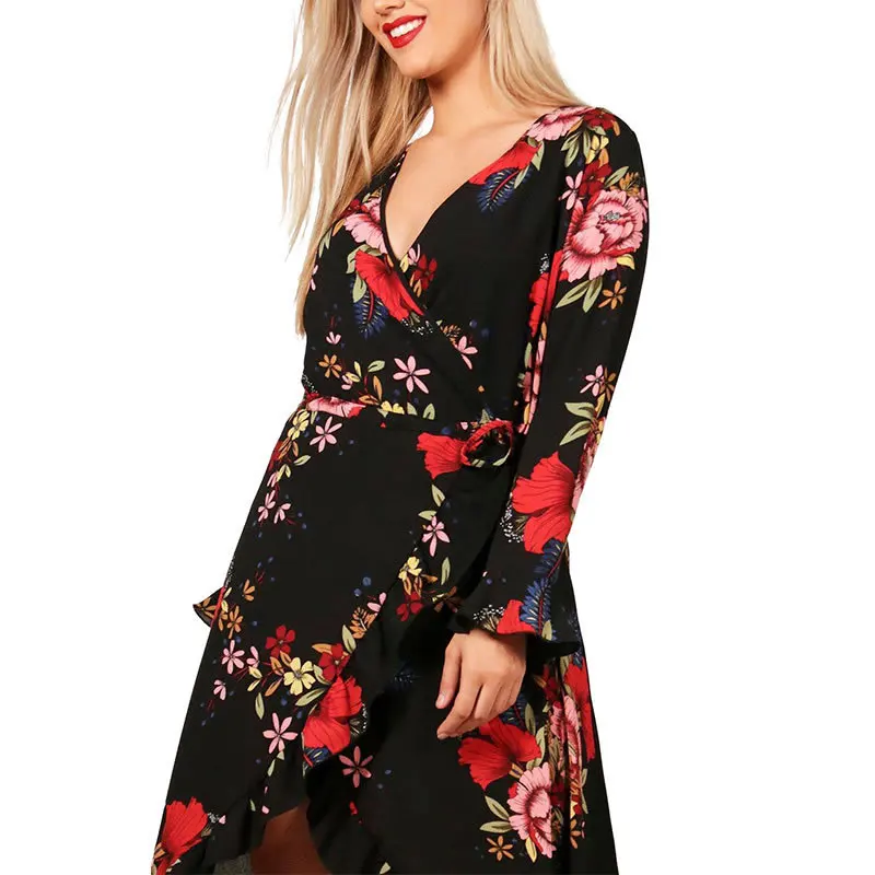 

Fashion Plus Size Dress V-Neck Print Sashes Streetwear Sexy Dresses Party Night Club Dress Long Sleeve Dress Vestidos Verano 6XL