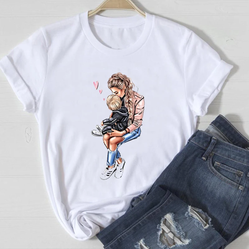 

Kpop Manga Harajuku Women's T-Shirts For Summer Friendly Mother Baby Cartoon Printed Women's T-Shirt Cute Dress Female Clothing
