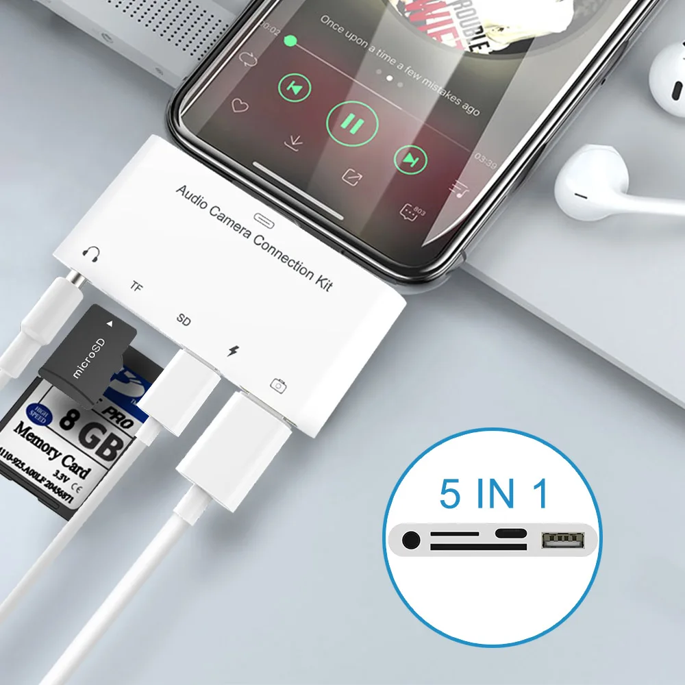 OTG адаптер 5 в 1 SD TF карта камера соединительные комплекты для Lightning к USB ридер