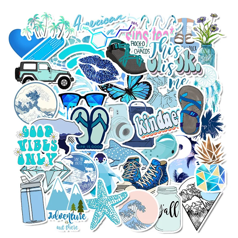 

50PCS waterproof Blue Graffiti Stickers For Chidren Toy Waterproof Sticker to DIY Suitcase Laptop Bicycle Helmet Car Decals