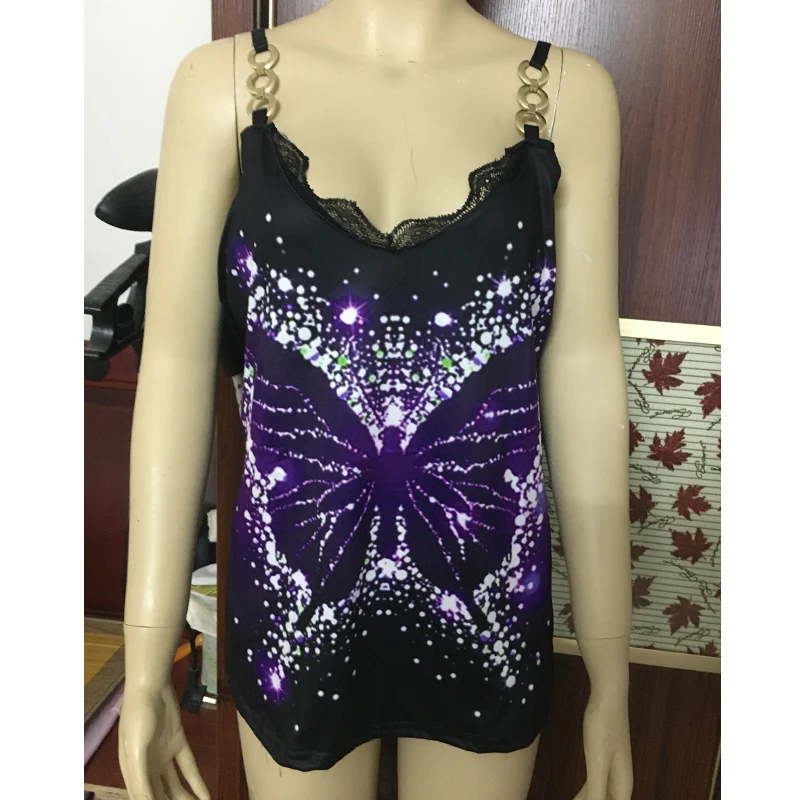 

2021 Summer New Fashion Women's V-Neck Lace Flower Print Camisole Sling Vest Ladies Sleeveless Female Shirt Plus Size 5XL Befree