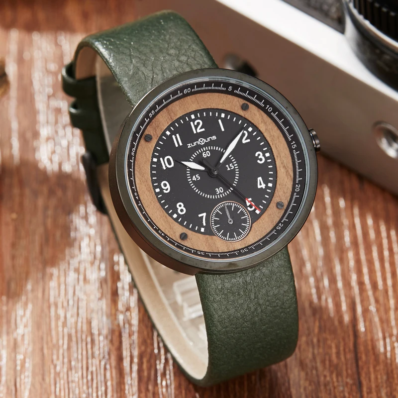 Мужские часы Топ бренд класса люкс деревянный циферблат повседневный кожаный