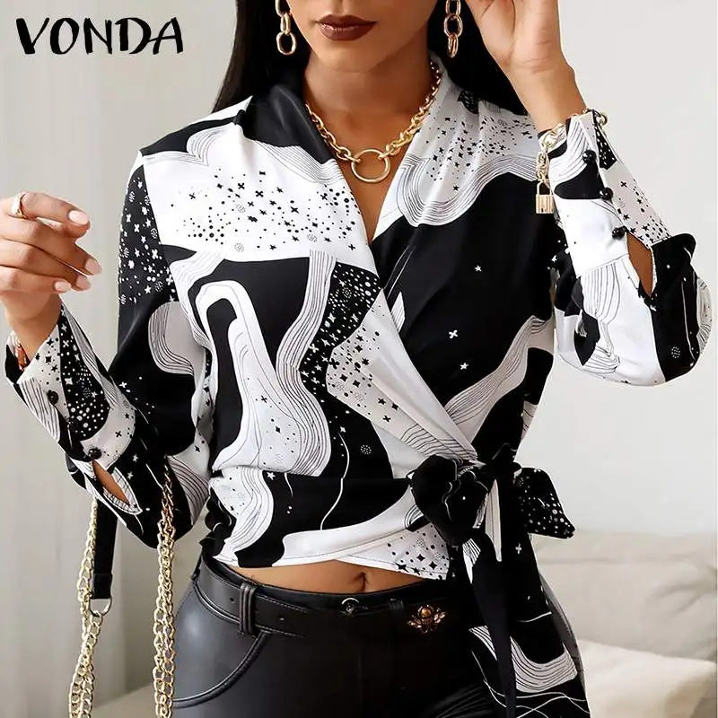 

Осенние Топы VONDA 2022, Женская винтажная блузка с принтом, рубашки, рубашки с длинным рукавом, богемные праздвечерние чные блузы, женские уличн...