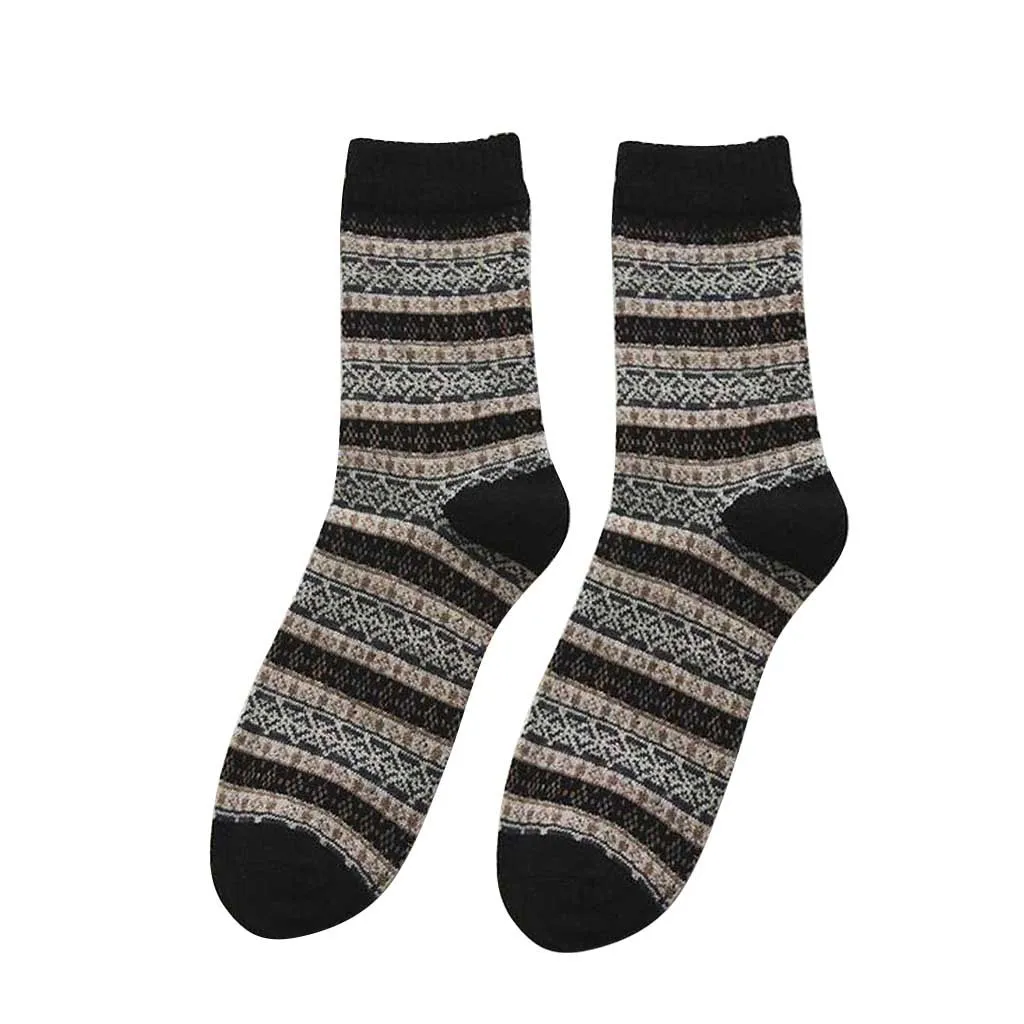 Женские повседневные носки зимние теплые толстые шерстяные винтажные цветные