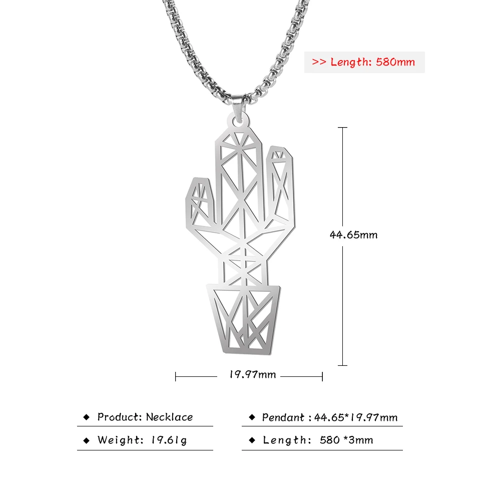 Skyrim Stainless Steel Cutout Cactus Pendant Necklace Simple Statement Long Box Chain Necklaces Jewelry Gift for Women Men | Украшения и