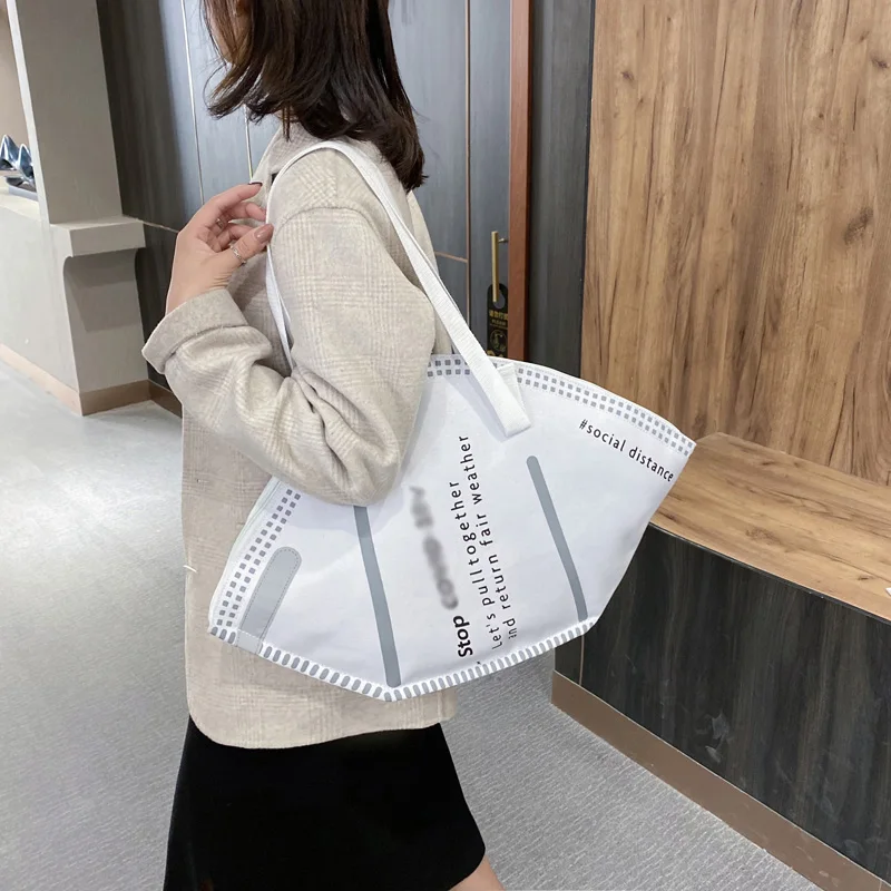 

Large Capacity Handbags Casual Women Canvas Tote Bag Creative Hobos Mask Shoulder Bags Female Fashion Trendy Ladies Shopper Bags