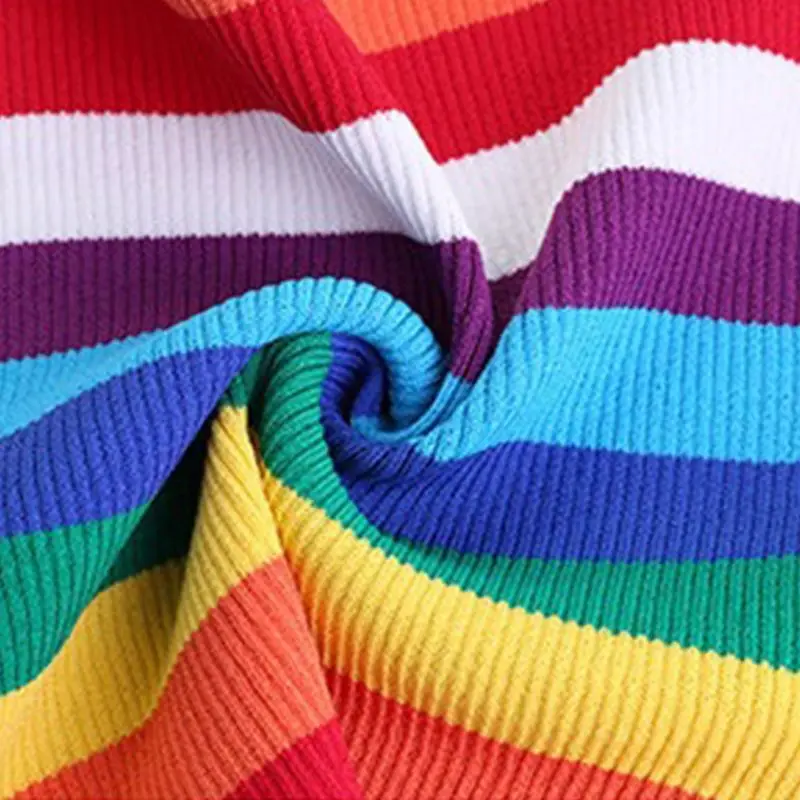 

Women Summer Sleeveless Top Color Block Rainbow Stripes Harajuku Camisole Ribbed Knitted Bodycon Sling Vest Sexy Streetwear