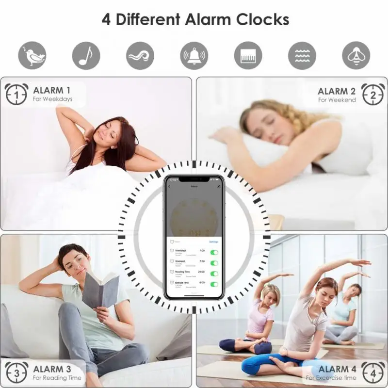 

Wake Up Light Alarm Clock Sunrise/Sunset Simulation Luminous Digital Clock With FM Radio Night Light Touch Control Table Clocks