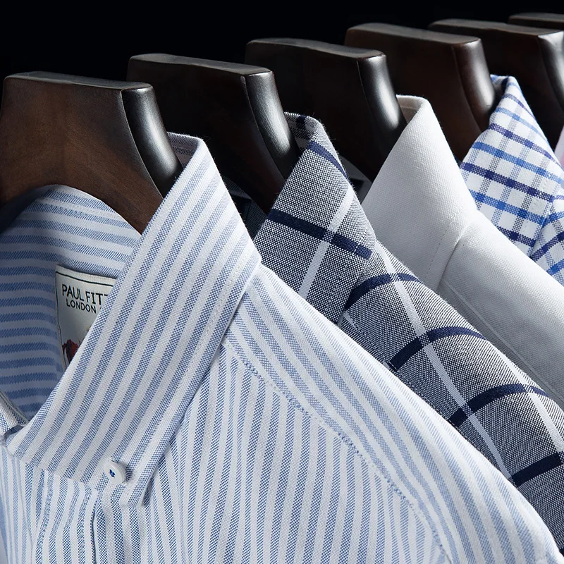 Men's Long Sleeve Oxford Casual Shirt 100% Cotton Fashion Grid Stripe Male Luxury  Shirts Button-down White Soft Colthing