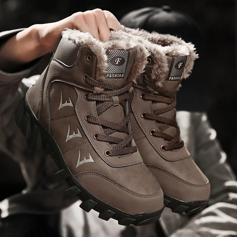 

Casual Men's Winter Shoes Warm Climbing Hiking Shoes 2021 High Quality Winter Outdoor Short Plush Non Slip Men High Top Shoes