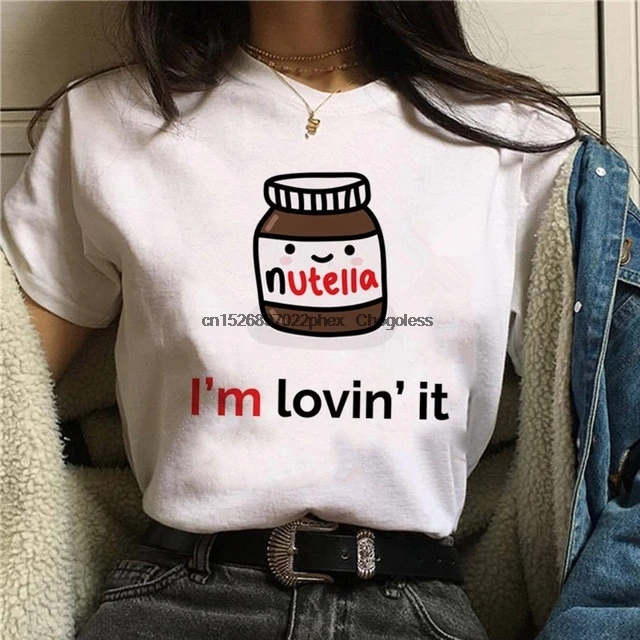 Nutella Kawaii Футболка с принтом для женщин 90s Harajuku Ullzang футболка Топы графическим