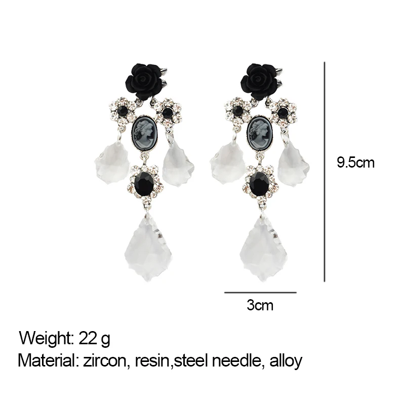 M & G циркониевые серьги в готическом стиле с черным цветком женские черные