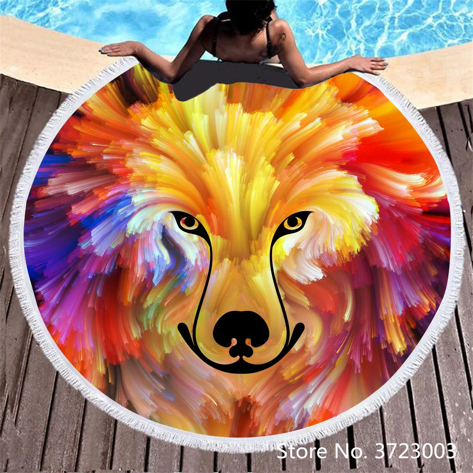 

Colorful Animal Eyes Round Beach Towel With 150cm Diameter With Tassel Ultrafine Fiber Quick Drying Absorbent Beach Towels