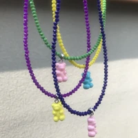 2021 new rainbow colors jelly bear beaded necklace for women girls handmade crystal beads strand choker necklaces charm jewelry