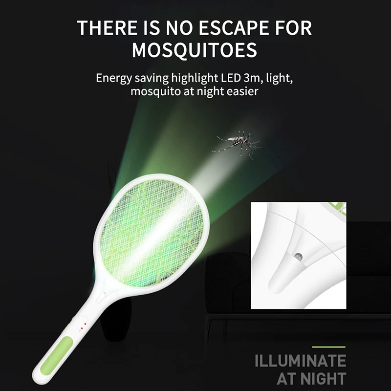 Зеленая перезаряжаемая через USB ракетка для насекомых 3600 в с двумя