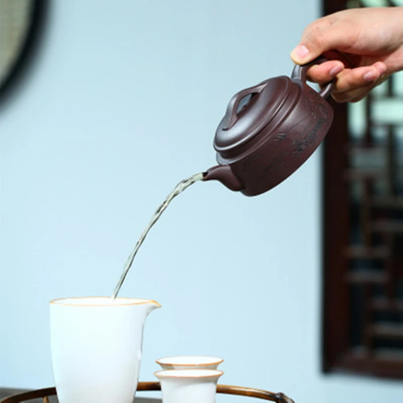

Chinese Purple Clay Teapot Pure Handmade Raw Ore Old Zisha Tile Pot Gong Fu Teaware 240ML Kettle Customization