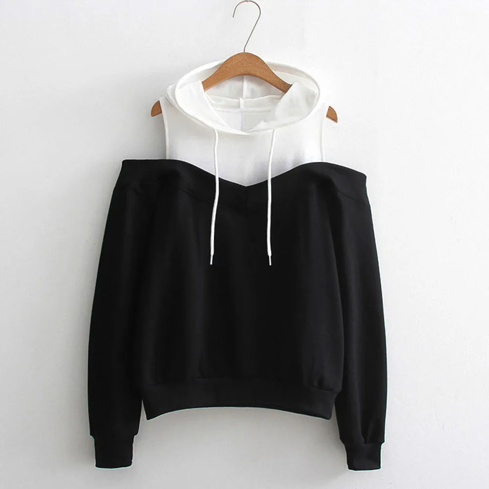 Womens Off Shoulder Long Sleeve Hoodie Sweatshirt Hooded Pullover Tops Blouse Cute Hoodies Super Junior Kpop | Женская одежда