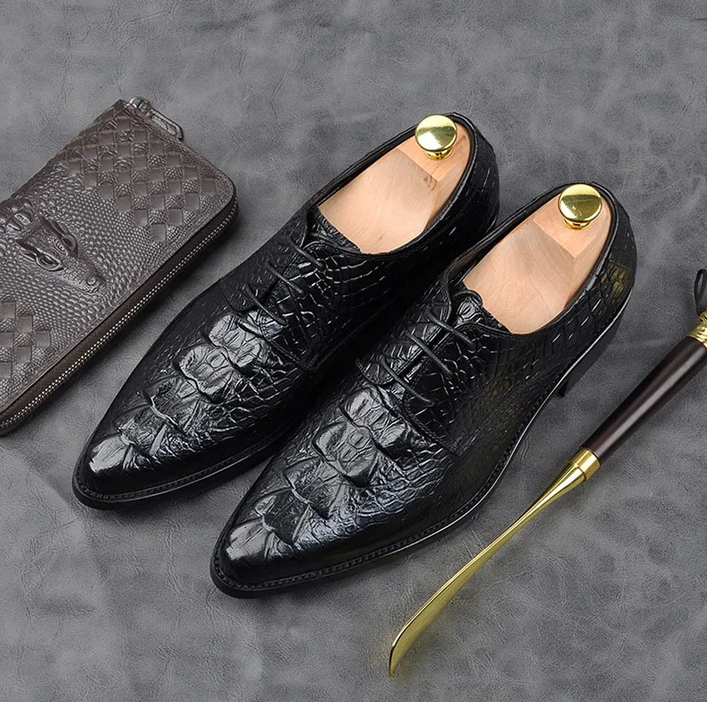 Туфли мужские классические из натуральной кожи с крокодиловым узором | Обувь