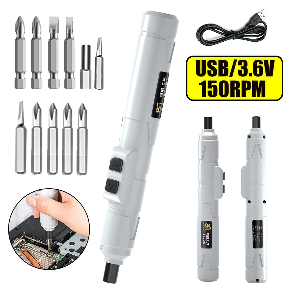

Миниатюрная электрическая отвертка с зарядкой от USB, аккумуляторная отвертка с 11 сверлами, многофункциональный набор для ремонта электроин...