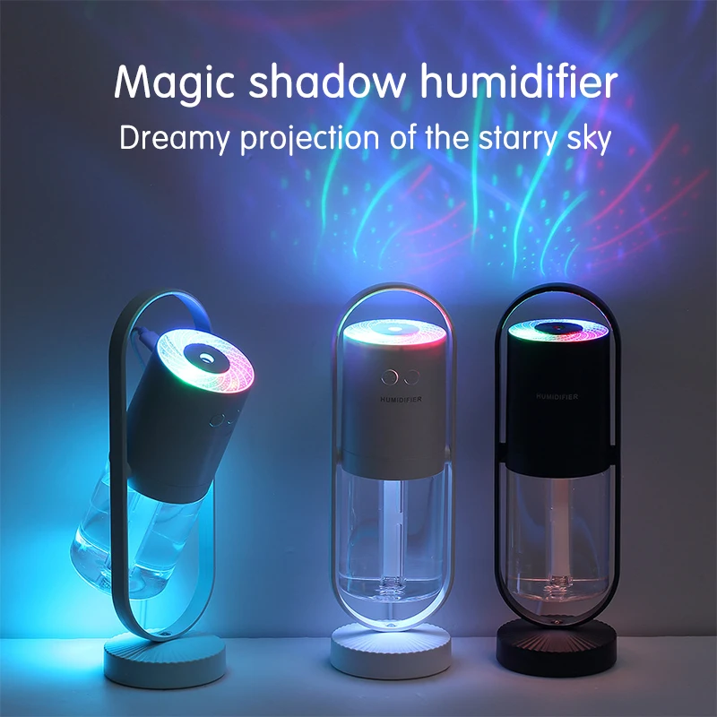 

200ml Magic Shadow USB Ultrasonic Car Mist Maker Mini Office Air Purifier Air Humidifier with Projection Night Lights Household