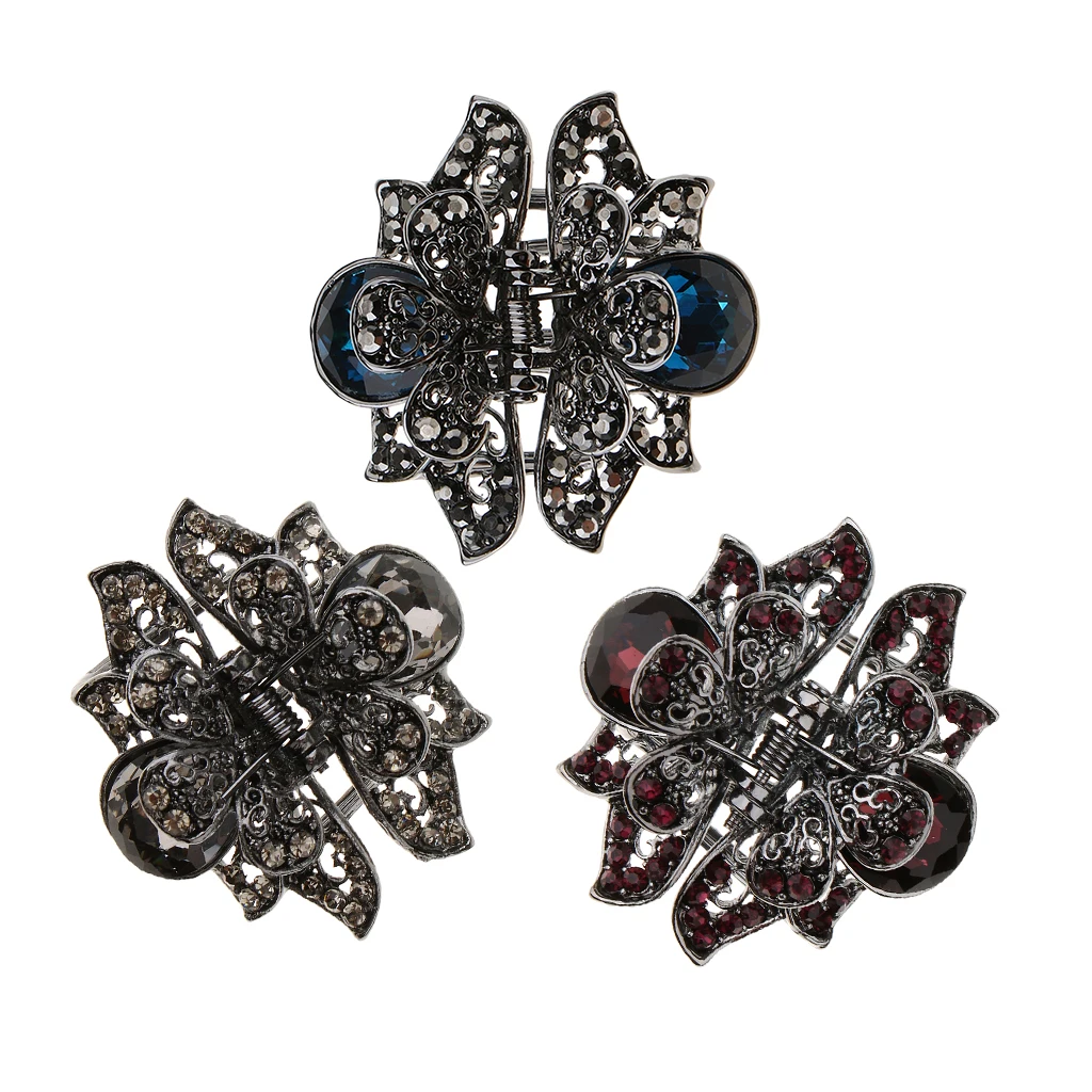 

Women Metal Flower Hair Claw Clips Grip Crystal Hair Jaw For Wedding Bridal