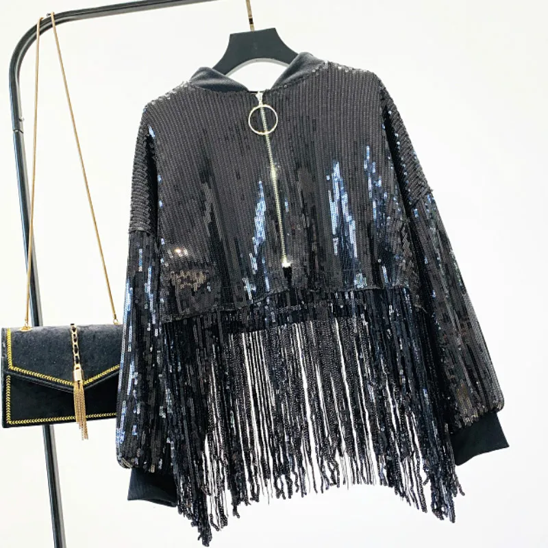 Куртка-бомбер с блестками сетчатый асимметричный кардиган на молнии бахромой и