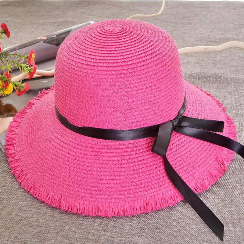 

Women's Hat Summer Wide Brim Straw Hats Big Sun Hats UV Protection Panama floppy Beach Hats Ladies bow hat chapeau femmel
