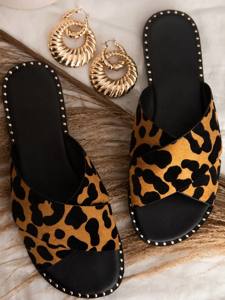 

Women Flip Flops Leopard Print Summer Slippers Shoes Woman Casual Flats Cross Open Toe Female Lady Slides Slippers Sandals Shoes