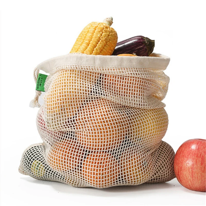 

2pcs Cotton Mesh Vegetable Bags Produce Bag Reusable Cotton Mesh Vegetable Storage Bag Kitchen Fruit Vegetable with Drawstring