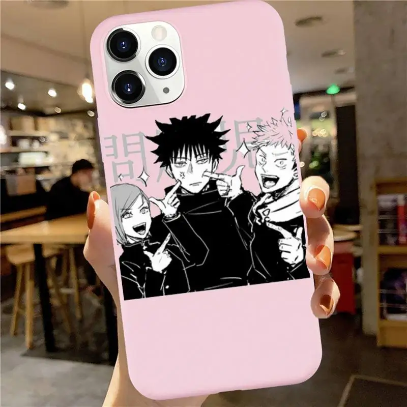 

Japanese Anime Jujutsu Kaisen Phone Case Pink Candy Color for iPhone 6 7 8 11 12 s mini pro X XS XR MAX Plus