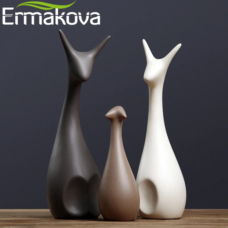 ERMAKOVA 3 шт. Олень Семья фигурки современная мода керамические статуэтки украшения
