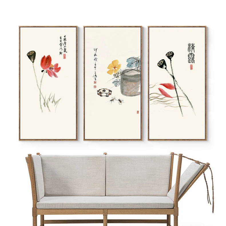 

Modern Chinese Ink Painting Canvas Art Print Painting Poster of Lotus By Qi Baishi Unframed Wall Pictures for living room