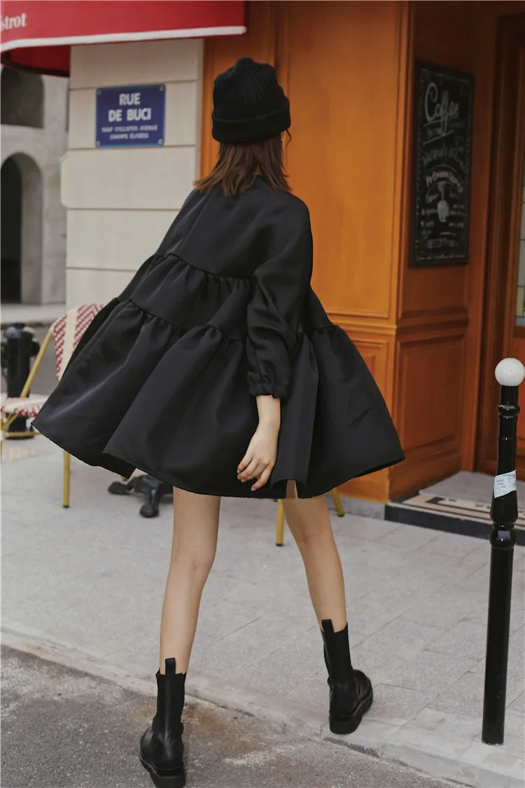

Black Long Sleeve Mini Dress Women Bow Ball Gown Loose Ruched Dress Designer 2021 Fall Clothing Fashion FS188