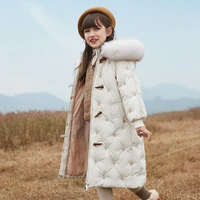 childrens white duck down jacket 2021 fashionable fluffy fur colla collar girls down coat mid length winter kids snowsuit tz824