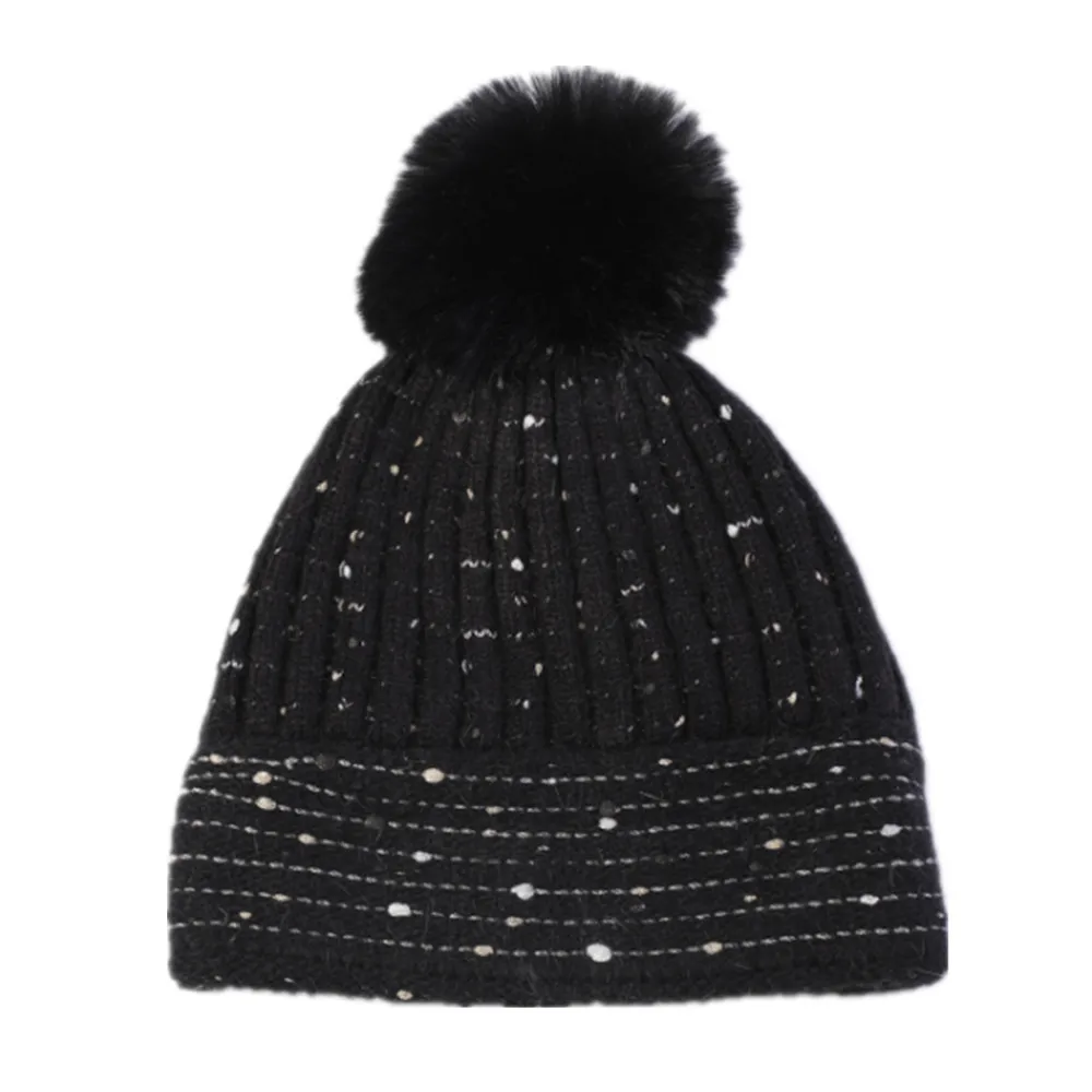 

NEW Womens Knit Hat Winter Plus velvet Warm Soft fur ball hat MZ011