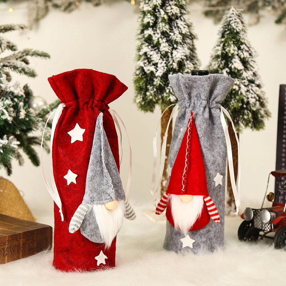 

Cute Christmas Wine Bottle Cover Fabric 3D Faceless Doll Dustproof Decoration Home Dinner Ornament Happy New Year Decor