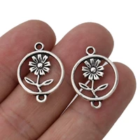 10pcs tibetan silver plated flower charm connector charms pendants for bracelet jewelry making necklace diy craft 24x18mm