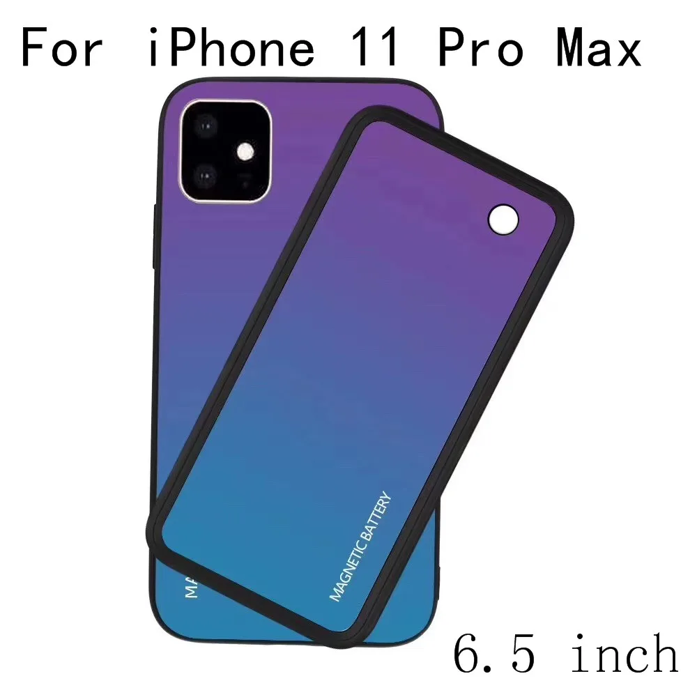 Для iPhone 11 Pro Max Беспроводная Магнитная батарея зарядное устройство чехол тонкий закаленное стекло ударопрочный внешний аккумулятор i11 зарядный чехол - Цвет: i11 Pro Max-Purple