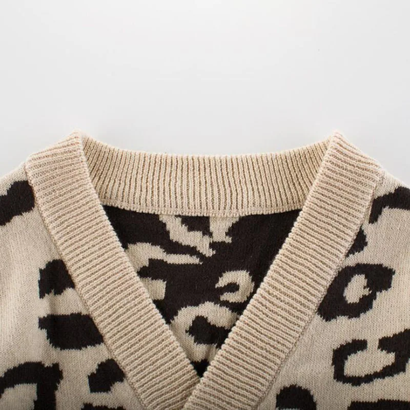 Детский вязаный свитер с леопардовым принтом куртка v-образным вырезом и