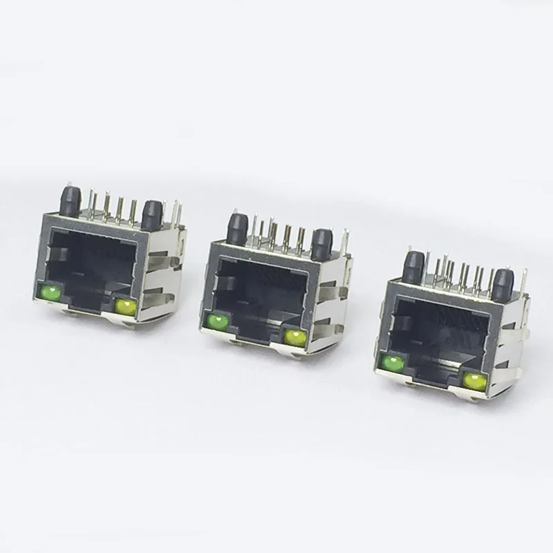 10 шт./лот 8P8C RJ45 женский PCB Панель Крепление разъем w/светодиодный светильник 6 пластинчатых пружин один порт RJ45 терминал для сети Ethernet
