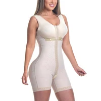 high compression garment with hook and eye closure adjustable bra body shaper postpartum recovery bodysuit